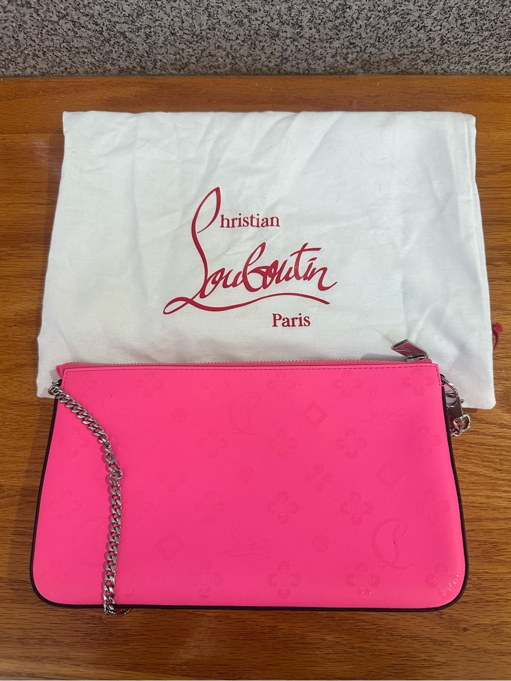 Christian Louboutin Neon Pink Leather Chain Clutch